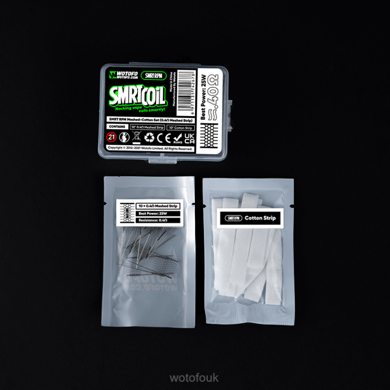 N2JLX349 - WOTOFO vape flavours Wotofo SMRT RPM MESH-COTTON SET 0.4OHM MESH+COTTON