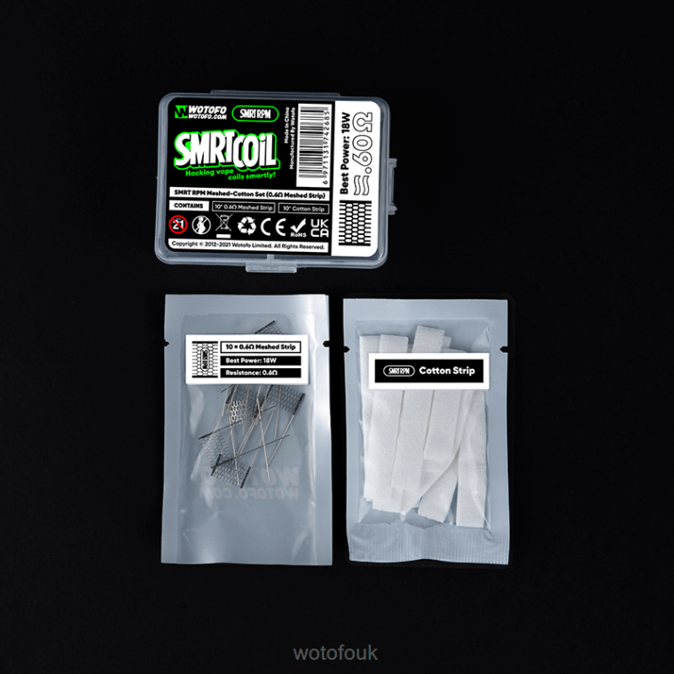 N2JLX365 - WOTOFO vape price Wotofo SMRT RPM MESH-COTTON SET 0.6OHM MESH+COTTON