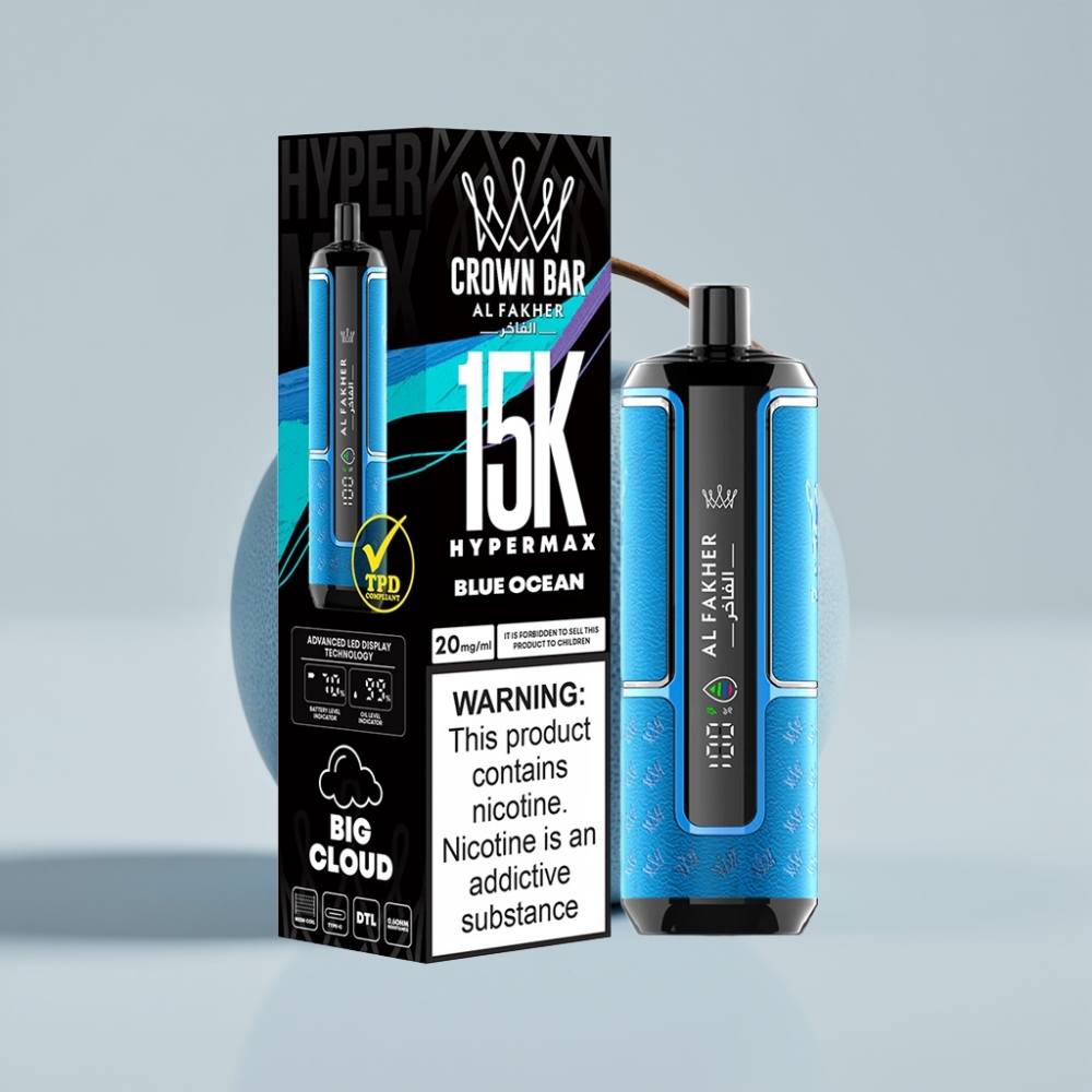 Al Fakher Crown Bar 15K Hypermax Disposable Vape Kit Blue Ocean – 22ml, Type-C