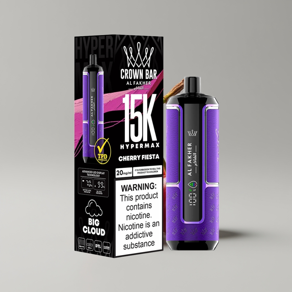 Al Fakher Crown Bar 15K Hypermax Disposable Vape Kit Cherry Fiesta 22mL 600mAh