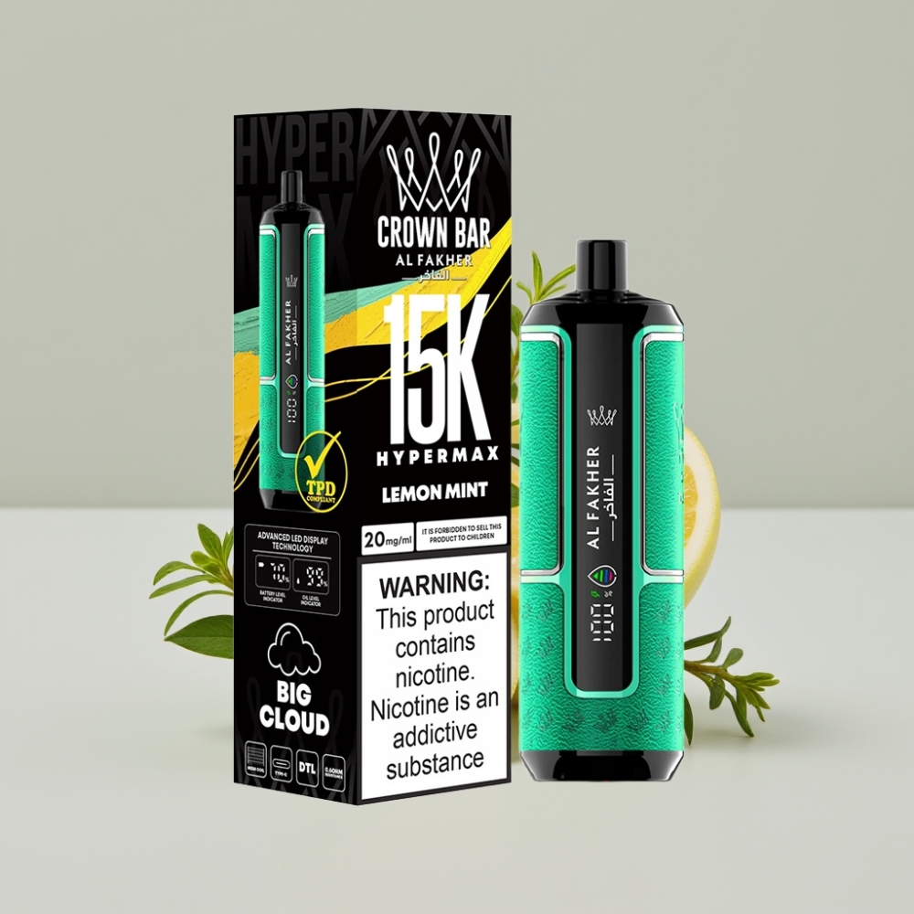 Al Fakher Crown Bar 15K Hypermax Disposable Vape Kit Lemon Mint 22ml 600mAh