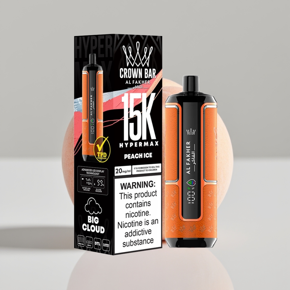 Al Fakher Crown Bar 15K Hypermax Disposable Vape Kit Peach Ice 22ml Type-C