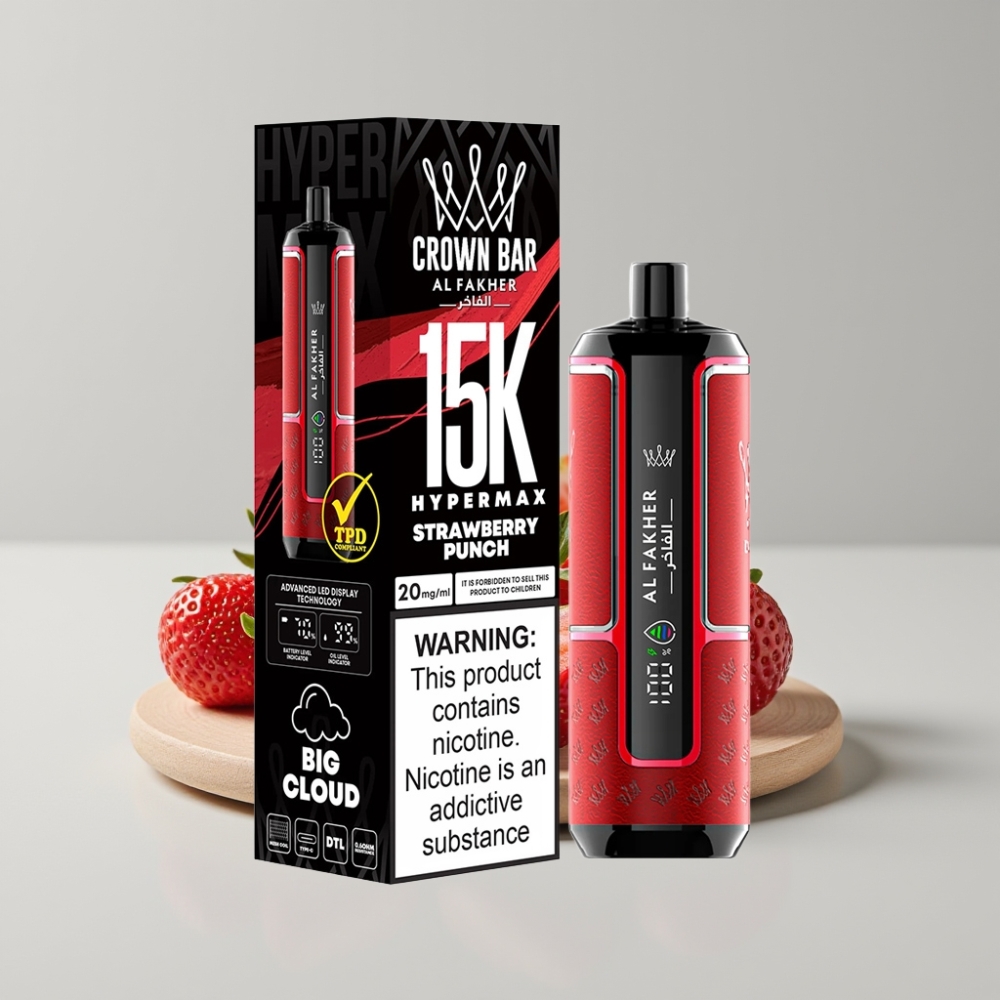 Al Fakher Crown Bar 15K Hypermax Disposable Vape Kit Strawberry Punch 22mL