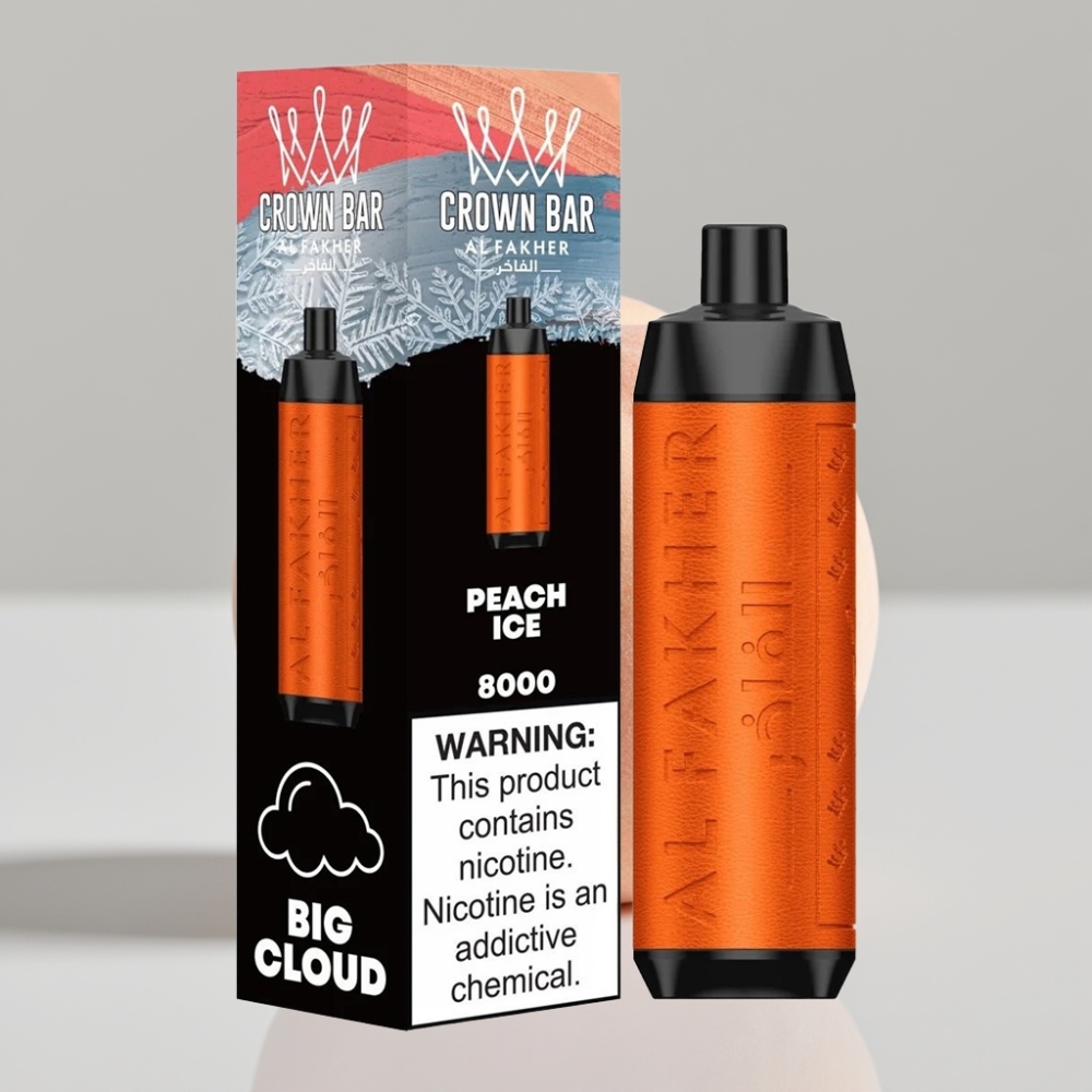 Al Fakher Crown Bar 8000 Puffs Peach Ice Disposable Vape with USB Type-C Charging