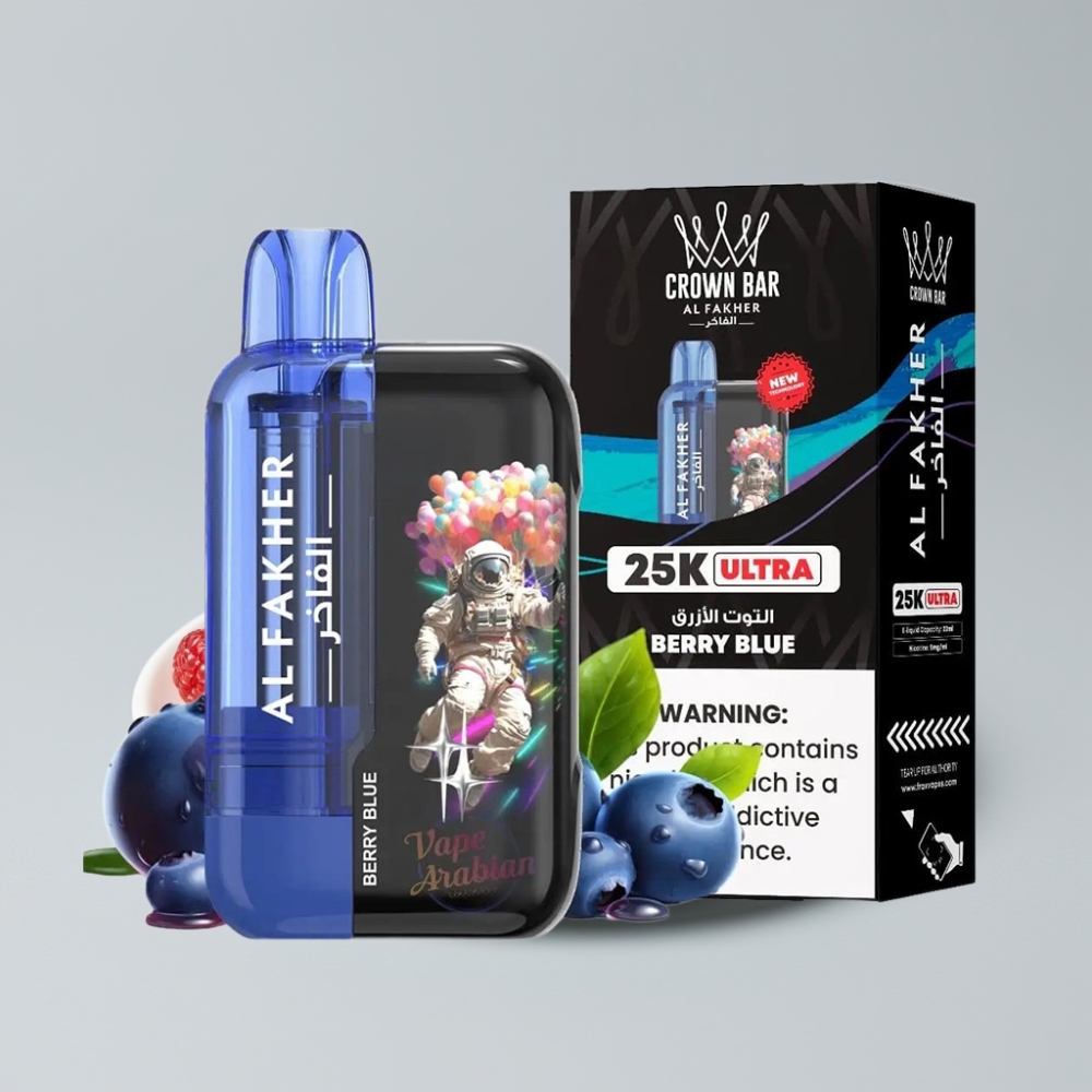 Al Fakher Crown Bar Ultra 25K Berry Blue Disposable Vape with LED Display & Mesh Coil
