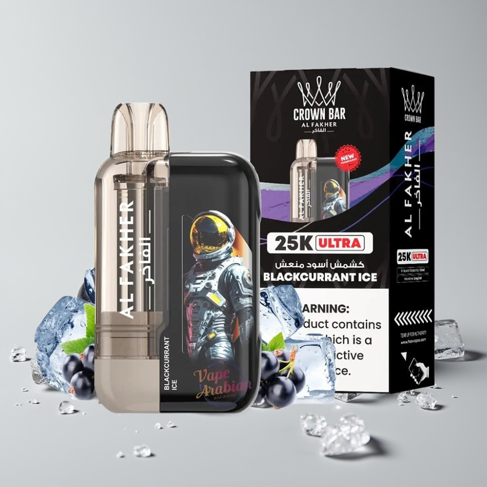 Al Fakher Crown Bar Ultra 25K Disposable Vape Blackcurrant Ice with LED Display & Mesh Coil