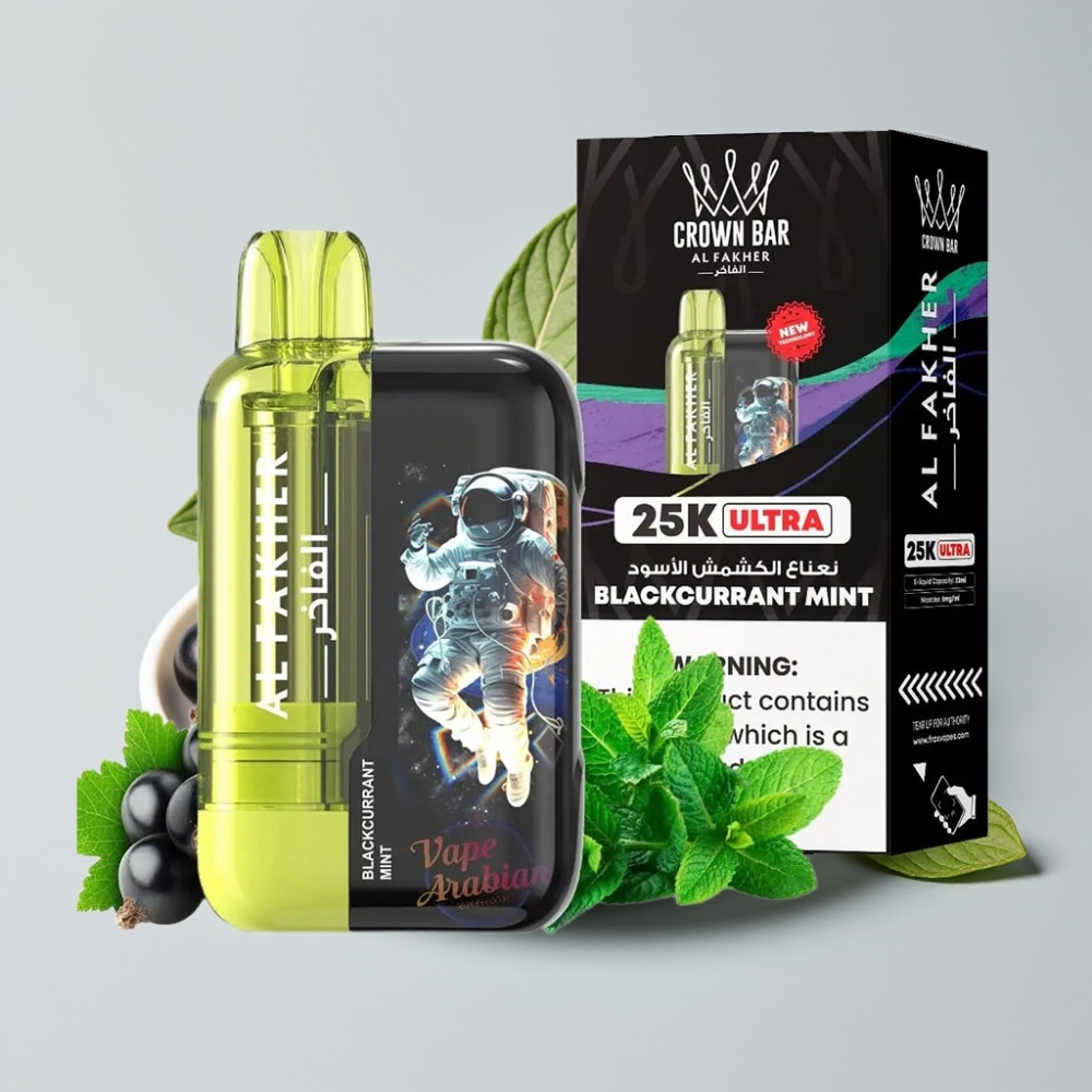 Al Fakher Crown Bar Ultra 25K Disposable Vape Blackcurrant Mint 22ml Mesh Coil