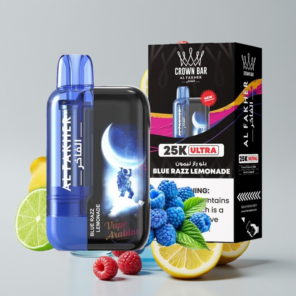 Al Fakher Crown Bar Ultra 25K Disposable Vape Blue Razz Lemonade 22ml Mesh Coil