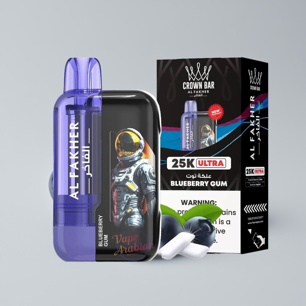 Al Fakher Crown Bar Ultra 25K Disposable Vape Blueberry Gum with LED Display & Mesh Coil