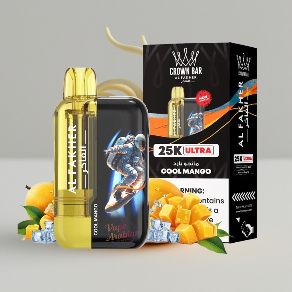 Al Fakher Crown Bar Ultra 25K Disposable Vape Cool Mango with LED Display & Mesh Coil