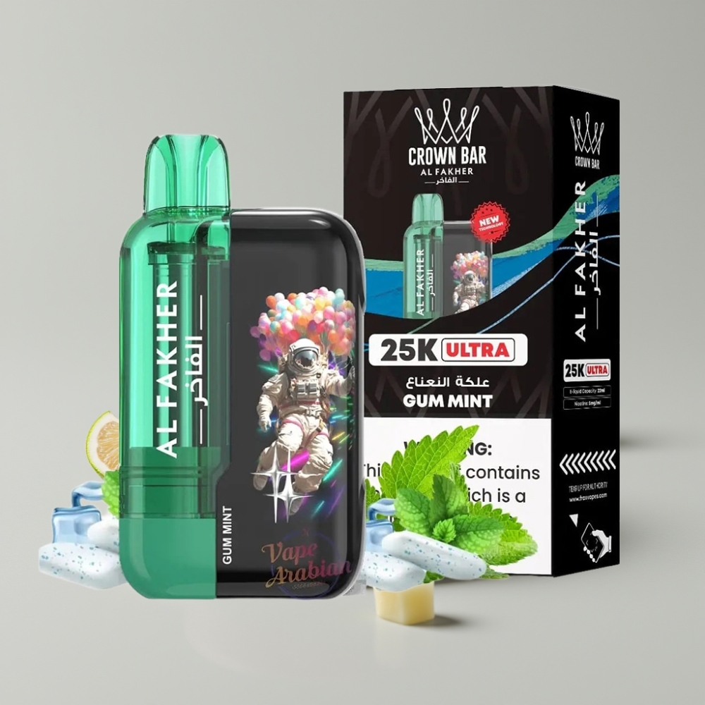Al Fakher Crown Bar Ultra 25K Disposable Vape Gum Mint 22mL LED Display