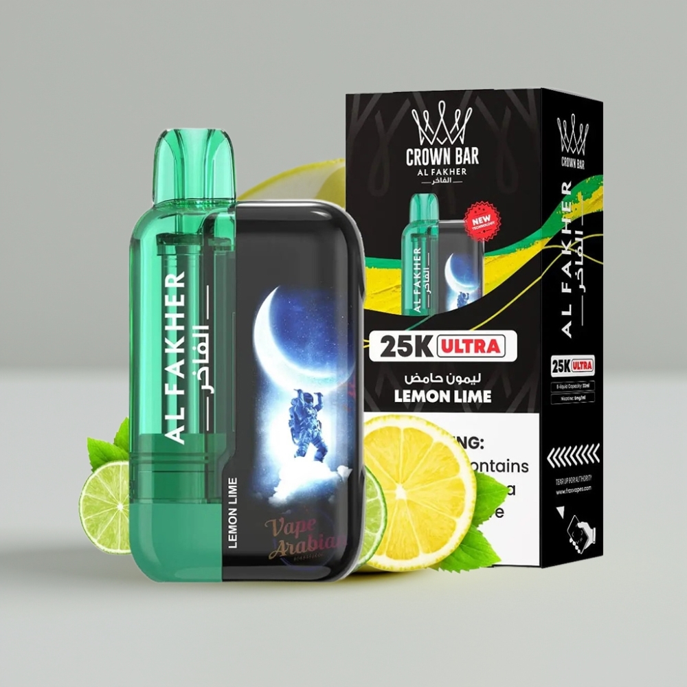 Al Fakher Crown Bar Ultra 25K Disposable Vape Lemon Lime 22ml Mesh Coil