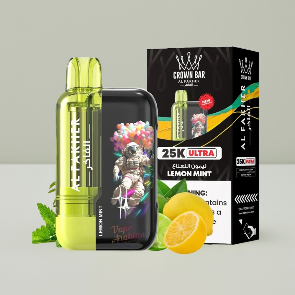 Al Fakher Crown Bar Ultra 25K Disposable Vape Lemon Mint with LED Display & Mesh Coil