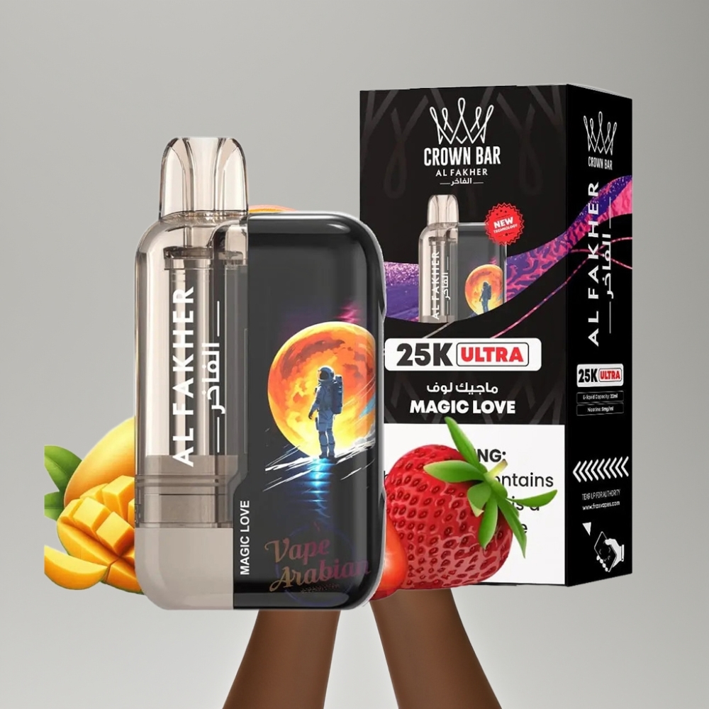 Al Fakher Crown Bar Ultra 25K Disposable Vape Magic Love with LED Display & Mesh Coil