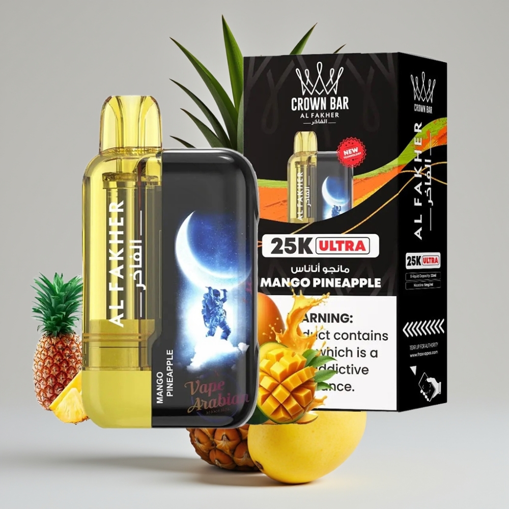 Al Fakher Crown Bar Ultra 25K Disposable Vape Mango Pineapple LED Display Mesh Coil