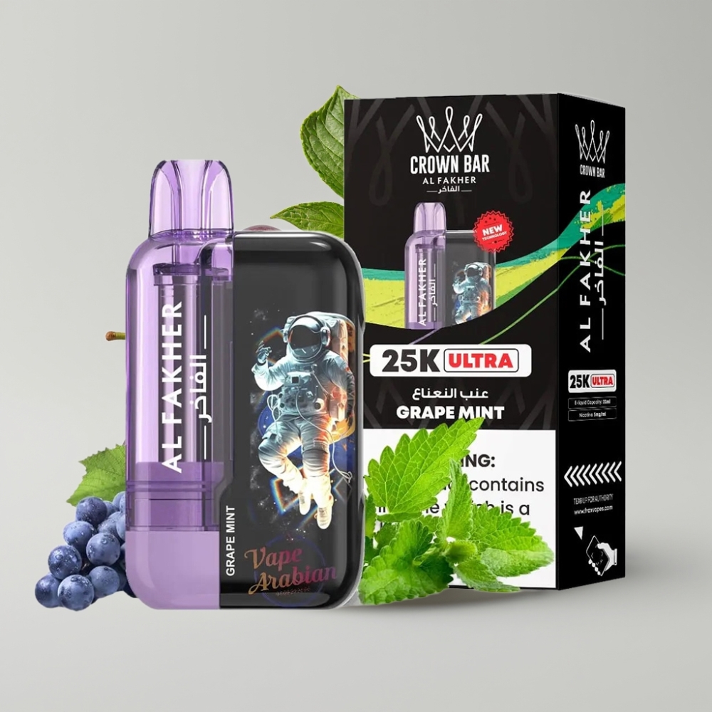 Al Fakher Crown Bar Ultra 25K Grape Mint Disposable Vape with LED Display & Mesh Coil