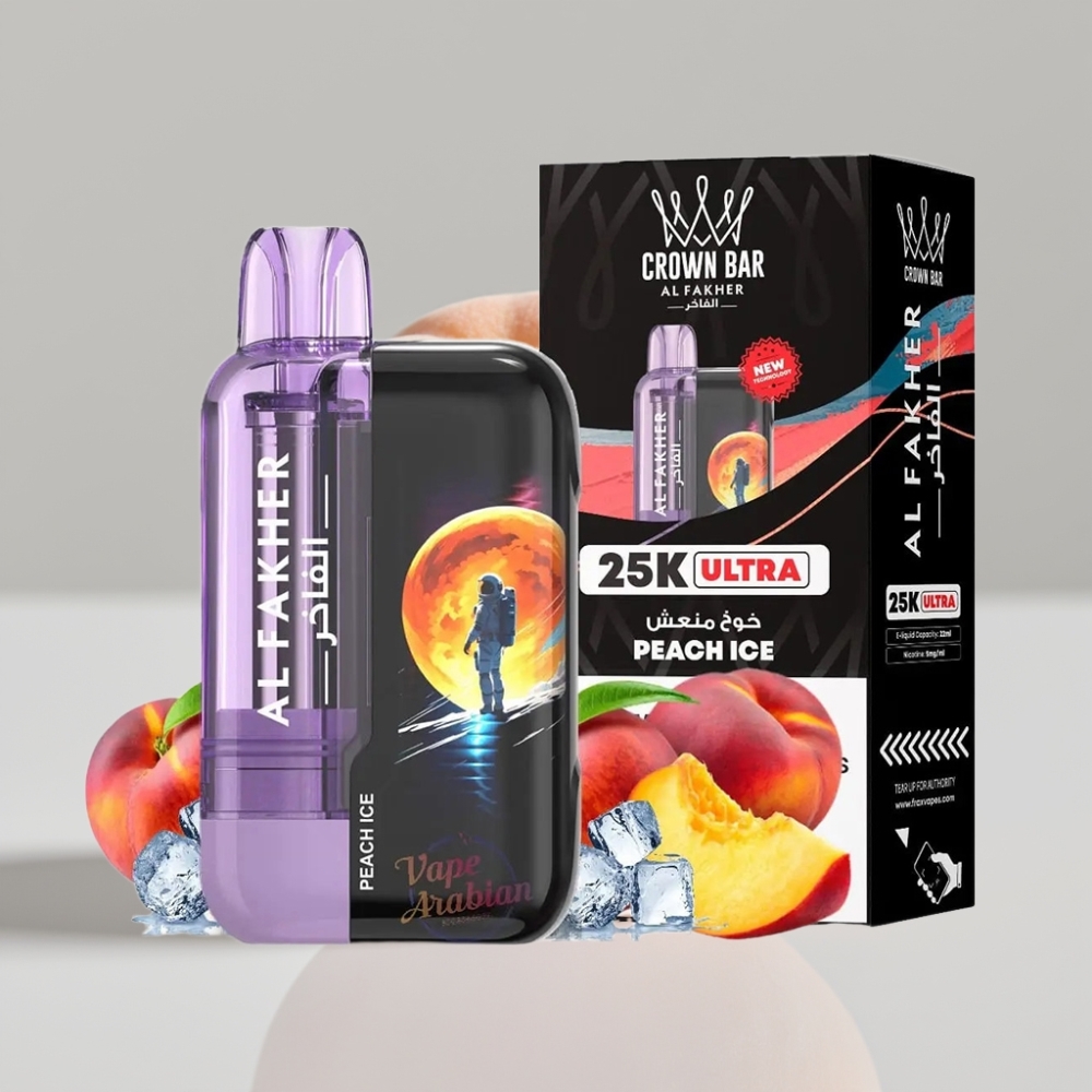 Al Fakher Crown Bar Ultra 25K Peach Ice Disposable Vape with LED Display & Mesh Coil