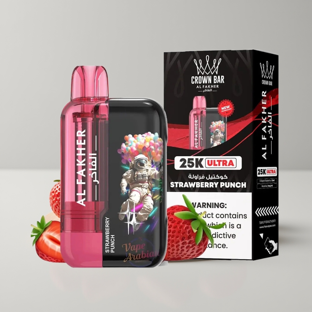 Al Fakher Crown Bar Ultra 25K Strawberry Punch Disposable Vape with LED Display & Mesh Coil