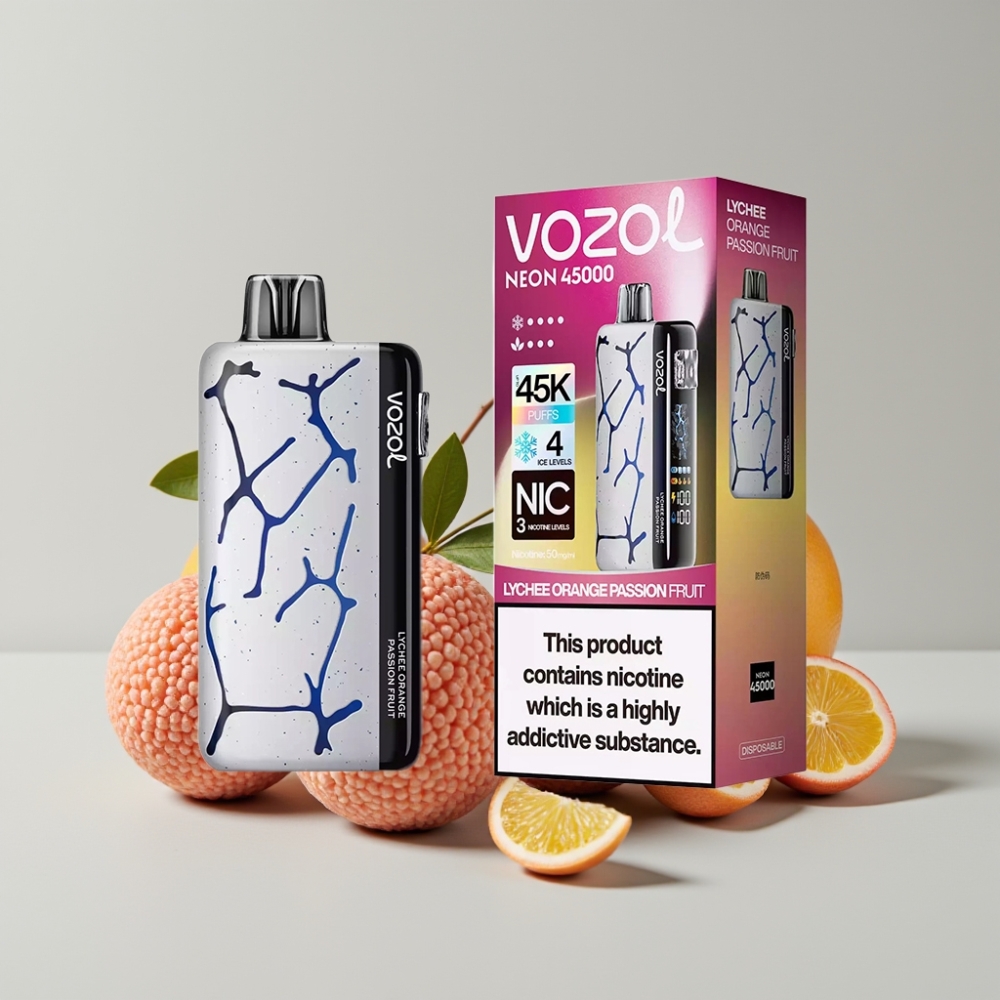Vozol Neon 45000 Puffs Adjustable Ice Airflow Disposable Vape Lychee Orange Passion Fruit