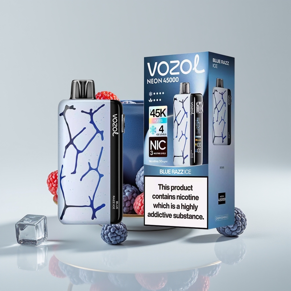 Vozol Neon 45K 45000 Puffs Adjustable Ice Airflow Disposable Vape Blue Razz Ice